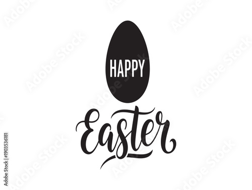 Happy easter greeting card with black egg and elegant script