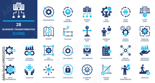 business transformation icon set. solid style icon collection