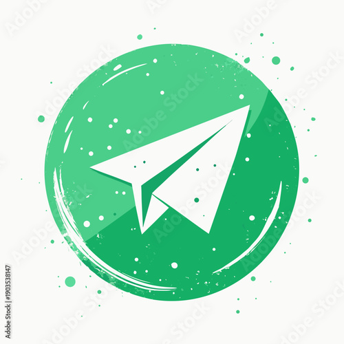 A green circle with a white paper airplane inside