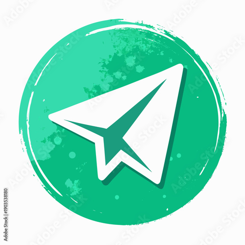 A green circle with a white paper airplane icon