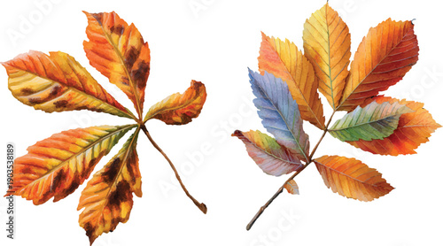 autumn leaves on white background