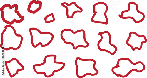 Collection of abstract red outlined shapes on a white background