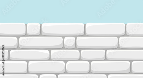 White brick wall pattern against a light blue sky background
