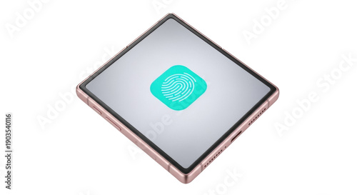 Wallpaper Mural Rose gold foldable smartphone with fingerprint scanner isolated PNG, modern mobile device for security and biometric authentication Torontodigital.ca