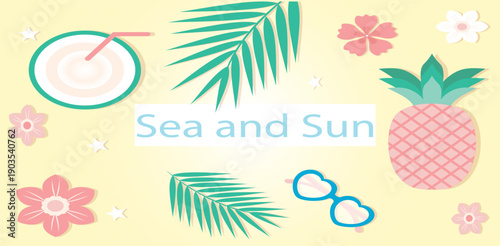 Summertime doodle icons pack. Set of cute vector summer stickers for daily planner. beach hat. Tropical vacation. Vector illustration