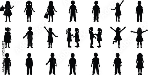 Children silhouettes, kids playing, childhood activities, group interaction, education concept, teamwork, friendship, diversity, school life, youth lifestyle, family bonding, happiness