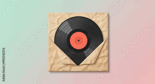 Vintage vinyl record peeking from a textured paper sleeve