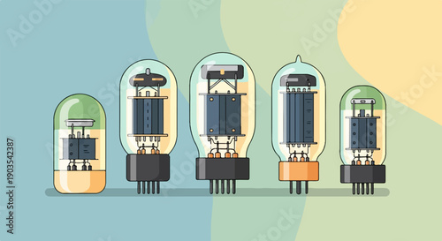 Vintage vacuum tubes on a soft pastel background