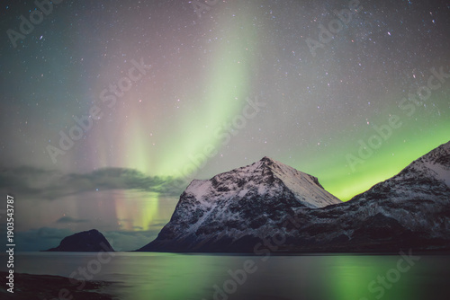 Northern lights - Norway - February arctic night sky with colorful aurora borealis 