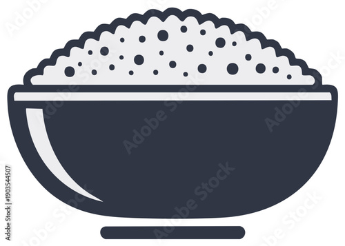 Simple vector icon of a humble bowl of fluffy white rice ready to be served as a healthy meal