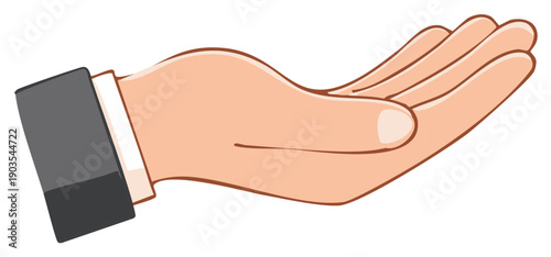 Open hand in a cupped gesture wearing a formal suit cuff