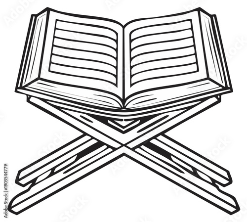 Open book on a wooden stand. Religious book or education concept illustration.