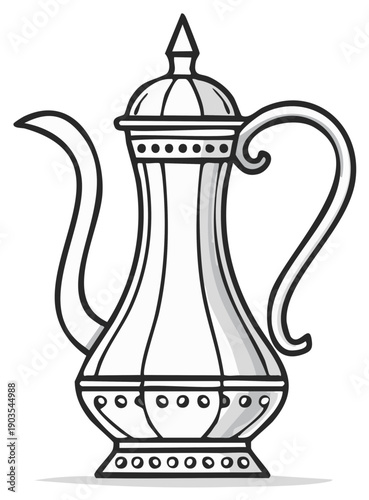 Elegant Silver Teapot, Decorative Tableware Illustration