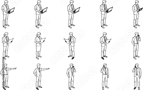 Diverse professionals, a collection of individuals captured in black and white line art. This image conveys the essence of work-life, providing a visually appealing aesthetic.