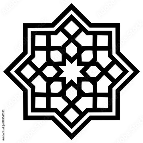 Geometric eight pointed star with intricate Islamic pattern Arabic ornamental design silhouette