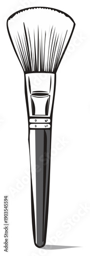 Black and white illustration of a large fluffy makeup brush for applying powder blush or bronzer