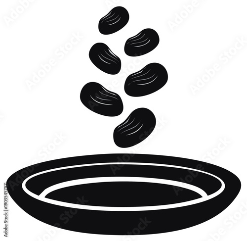 Black Bean Falling into Dish Monochrome Illustration Fresh Produce Nutrition Cooking Ingredient