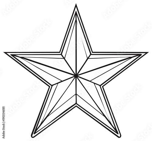 Stylized star vector illustration in black and white, with inner lines forming geometric facets for a graphic, symbolic design element.