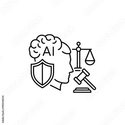 AI concept with brain, shield, and gavel for legal context governance artificial intelligence ethical responsible regulation policy compliance framework regulatory risk  oversight controls