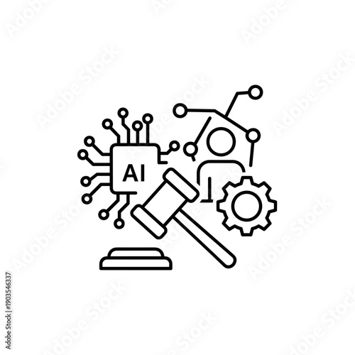 AI technology and law concept with gavel and circuit illustrations governance artificial intelligence ethical responsible regulation policy compliance framework regulatory risk  oversight controls