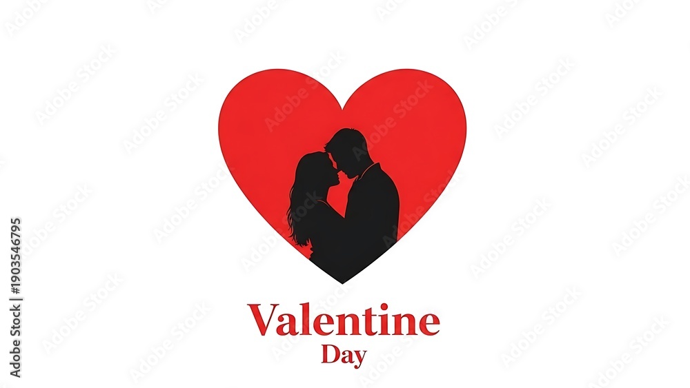 Obraz premium Romantic silhouette of a loving couple embracing tenderly inside a large bright red heart graphic symbolizing the profound and heartfelt sentiment of Valentine's Day celebration and affection