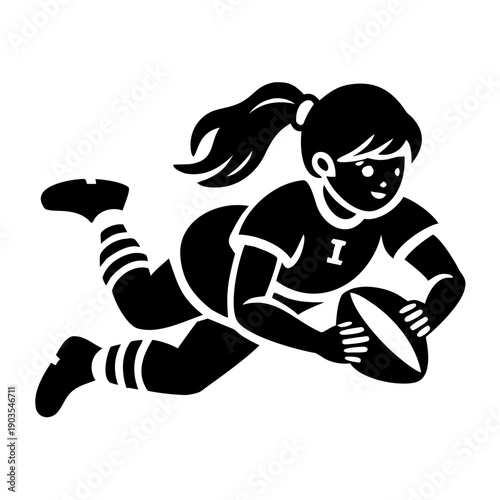 girl performing rugby tackle silhouette icon illustration for sports, athletics, and creative design use