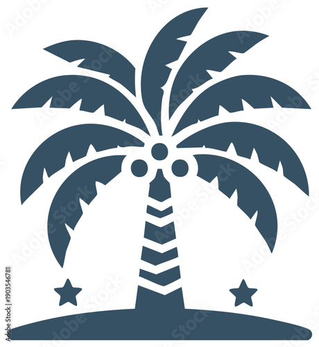 Stylized illustration of a tropical palm tree with stars and coconuts vector design