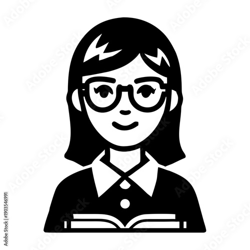 librarian girl wearing glasses silhouette icon illustration for education, reading, and creative design use