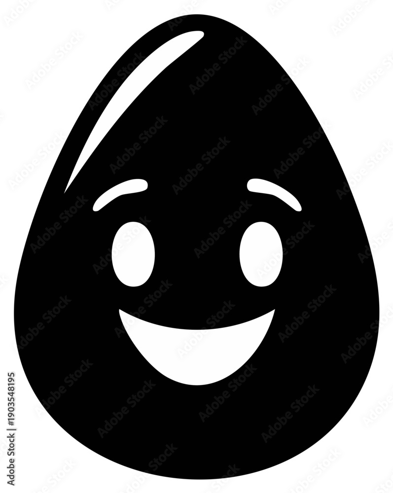 Fototapeta premium Smiling Egg Shape, Cheerful Cartoon Character, Black and White Vector Illustration