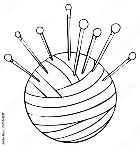 Ball of Yarn and Sewing Pins Illustration