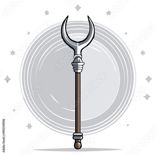 Fantasy Crescent Moon Staff Magic Wand Weapon Symbol for Sorcery and Mysticism
