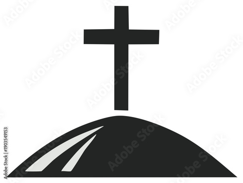 Black Christian Cross Silhouette on Hilltop Religious Symbol