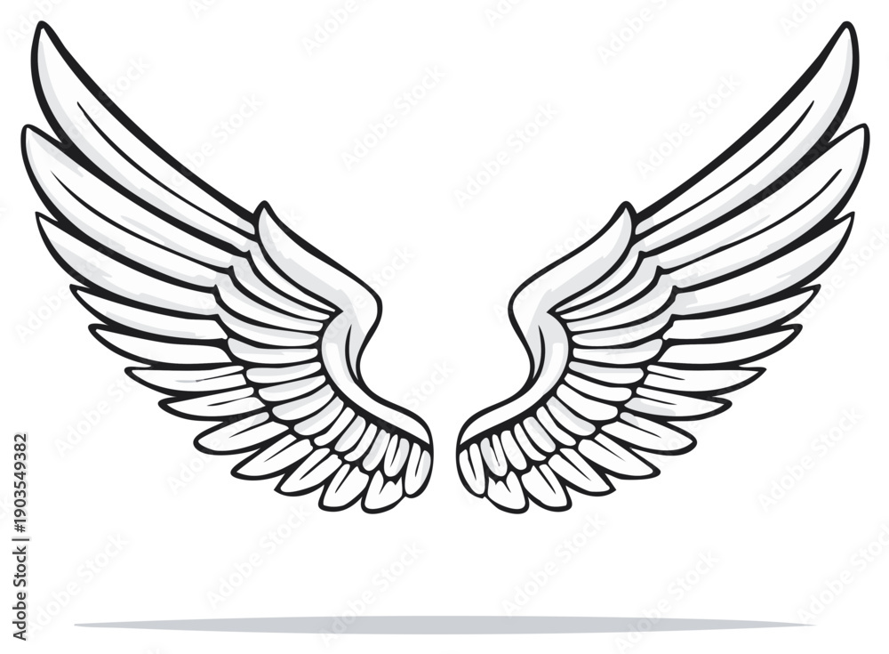 Fototapeta premium Stylized symmetrical wings illustration spreading out in flight; drawing, graphic, bird or angel, fantasy art, soar