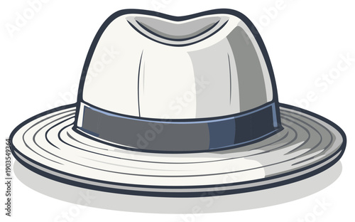 Classic white fedora hat with a dark blue band and brim detail