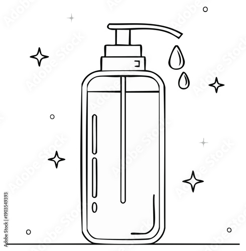 Clean hand sanitizer dispenser with droplets illustration, hygiene concept design element