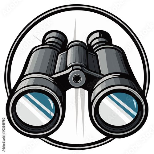 Binoculars vector illustration enclosed in a circle, adventure, travel and optical equipment, viewing tool
