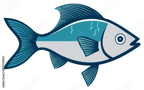 Cartoon Fish Swimming Underwater Aquatic Marine Life Sea Creature Graphic Illustration Simple Design Fins Scales