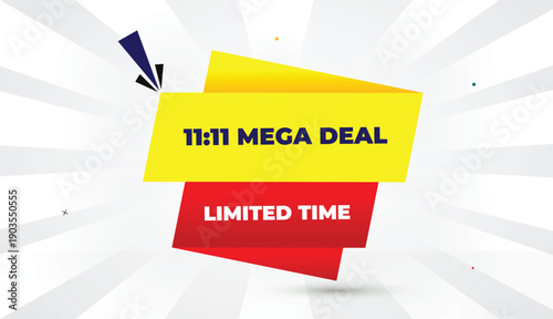 11 to 11 mega deal limited time editable eps format web banner vector art illustration template design red gradient yellow shapes bold font white gray gradient abstract sun shine business background