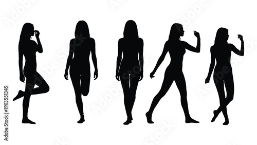 Silhouettes of women in various dynamic poses and movements Vector