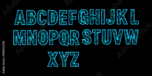 Modern Uppercase Alphabet A to Z in Blue Mesh Wireframe Style with Individual Vector Groups for Tech Branding and UI Design