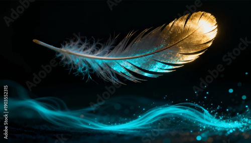 Εκτύπωση καμβά Vector illustration of an exquisite feather made of light that leaves a phosphorescent trail in the air