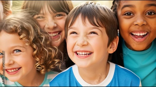Woman embracing children outdoors portrait concept of love and togetherness