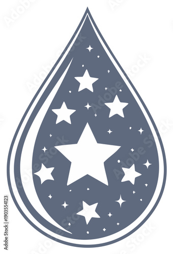 Stylized teardrop symbol with stars, celestial design.