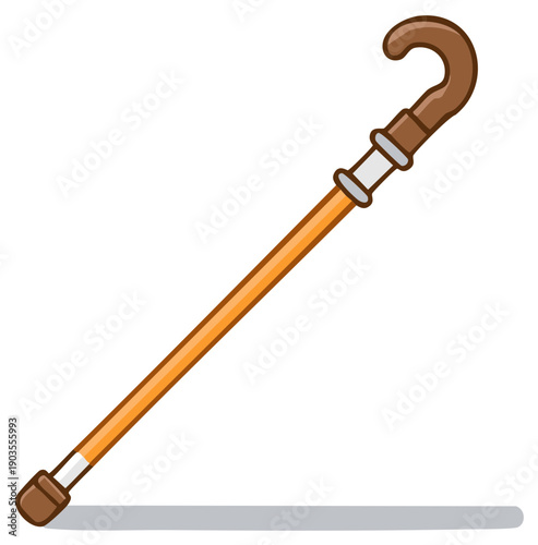 Cartoon style brown and orange walking stick illustration for support, mobility, and assistance