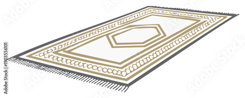 Geometric Patterned Prayer Rug with Tassels and Ornate Border Design