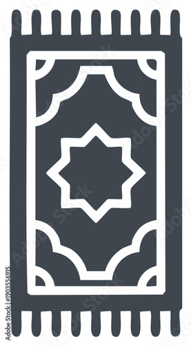 Stylized Prayer Mat Icon with Geometric Pattern and Tassels