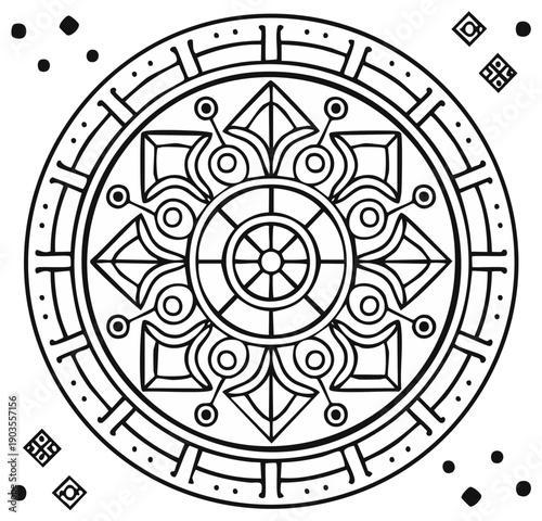 Intricate Black and White Geometric Mandala Design with Decorative Elements