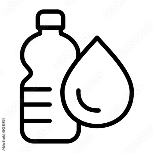 A simple illustration of a plastic bottle with a waterdrop.