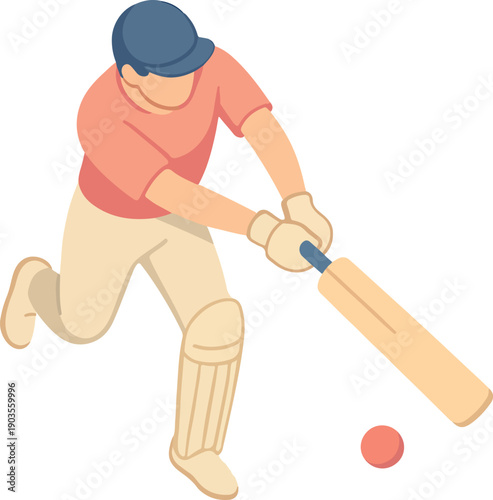 Cricketer Batting with Ball and Stumps batsman sport