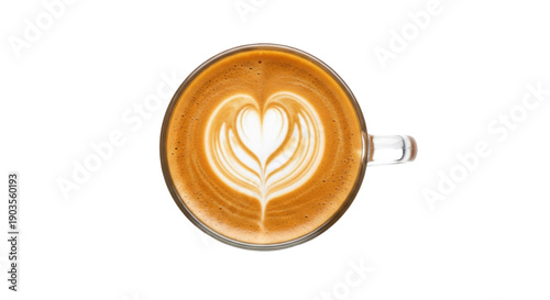 Slika na platnu Latte art in a glass cup isolated PNG, coffee drink with heart design on transpa